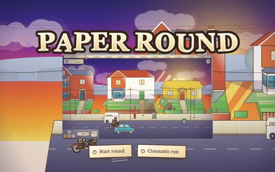 Paper Round’s illustrated street-game title screen